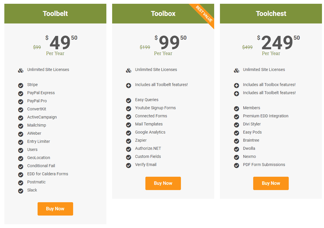 caldera forms pricing