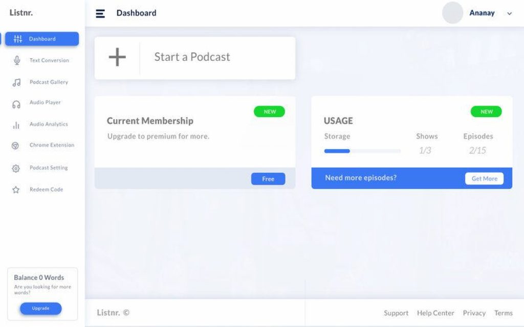 listnr dashboard