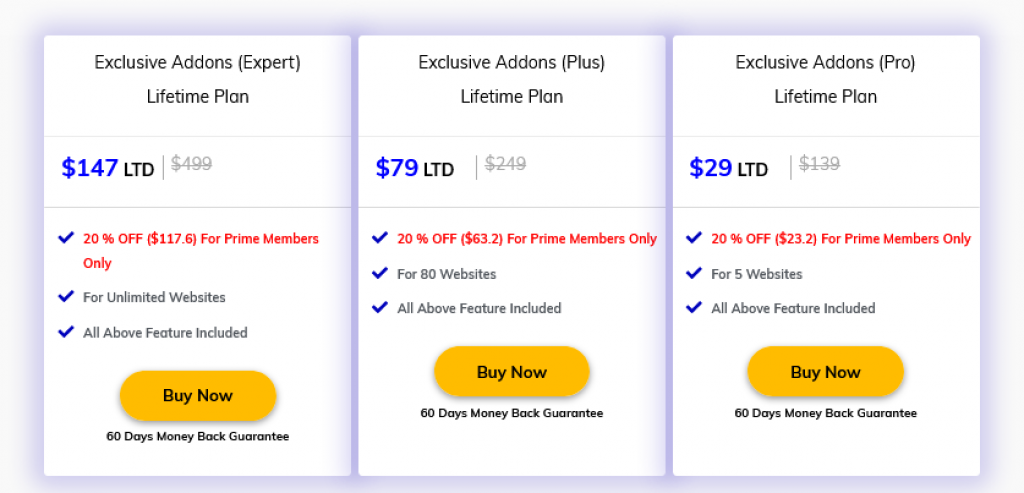 exclusive addons for elementor pricing