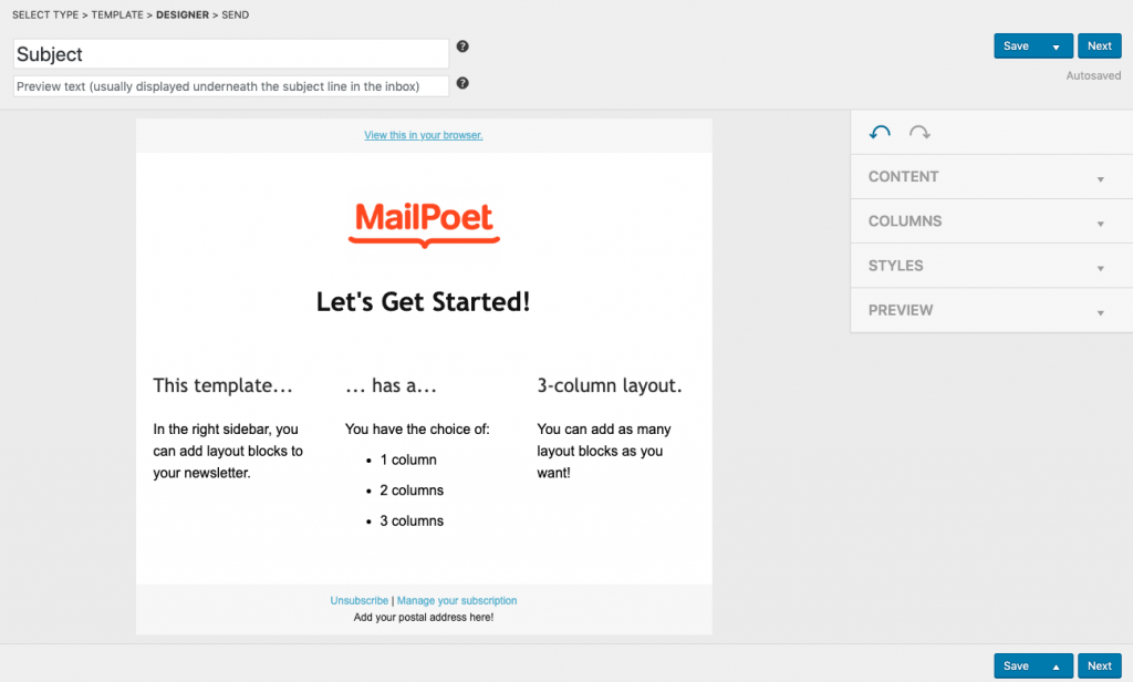 mailpoet editor