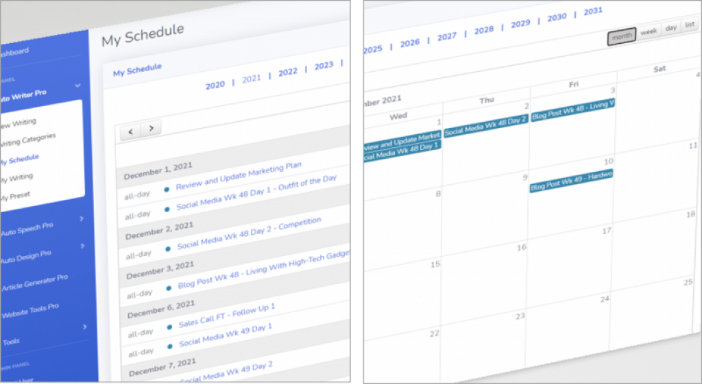 autowriterpro scheduler and calendar