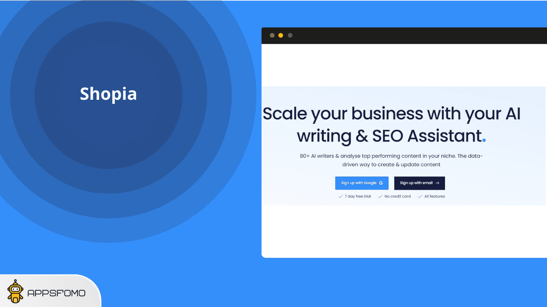 Shopia Lifetime Deal AI writing & SEO Assistant.