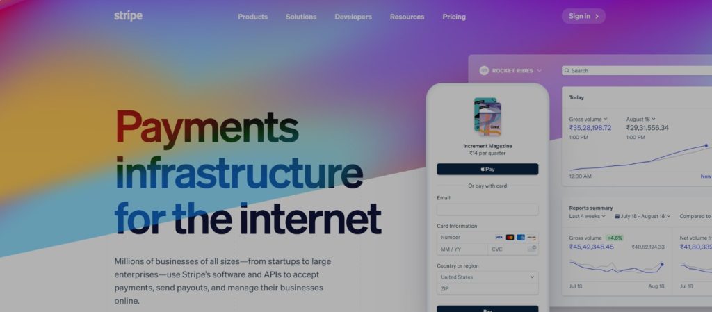 stripe payment processing platform for the internet