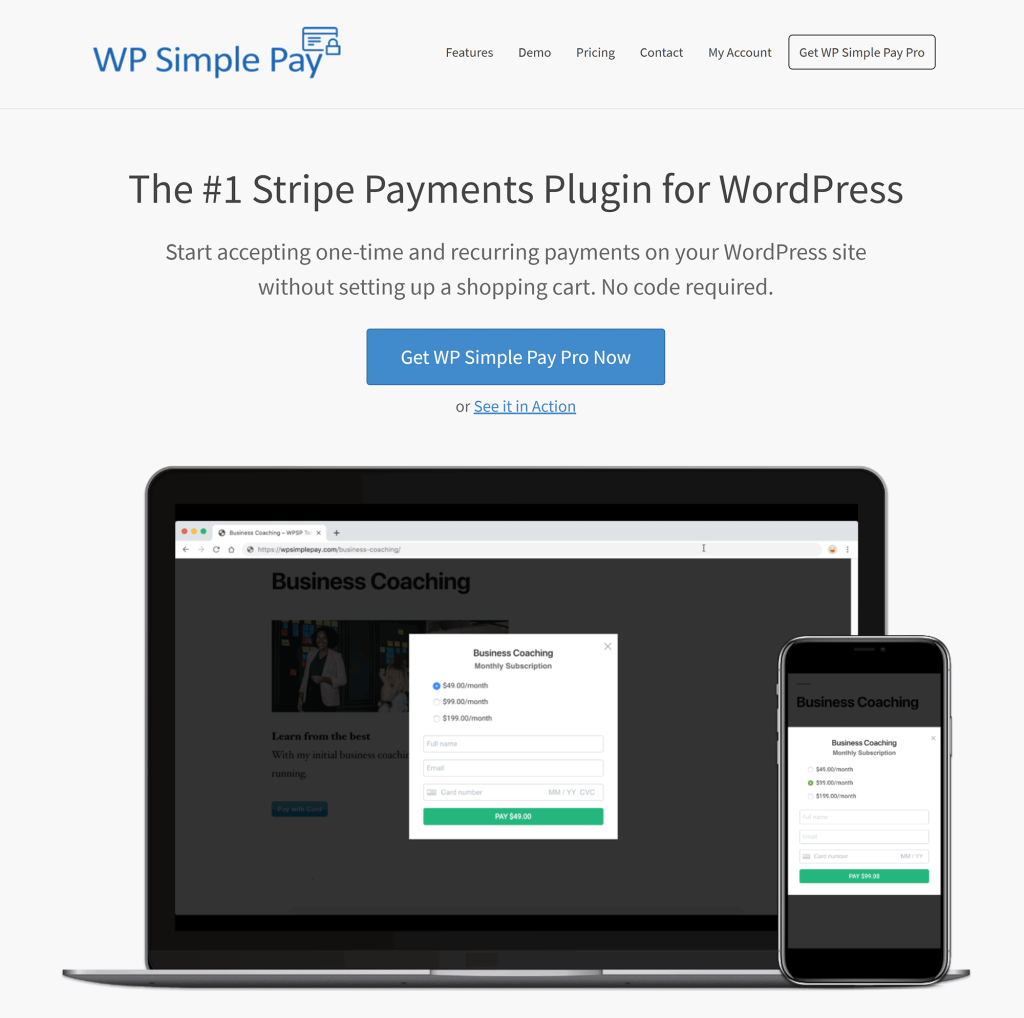 wp simple pay home page