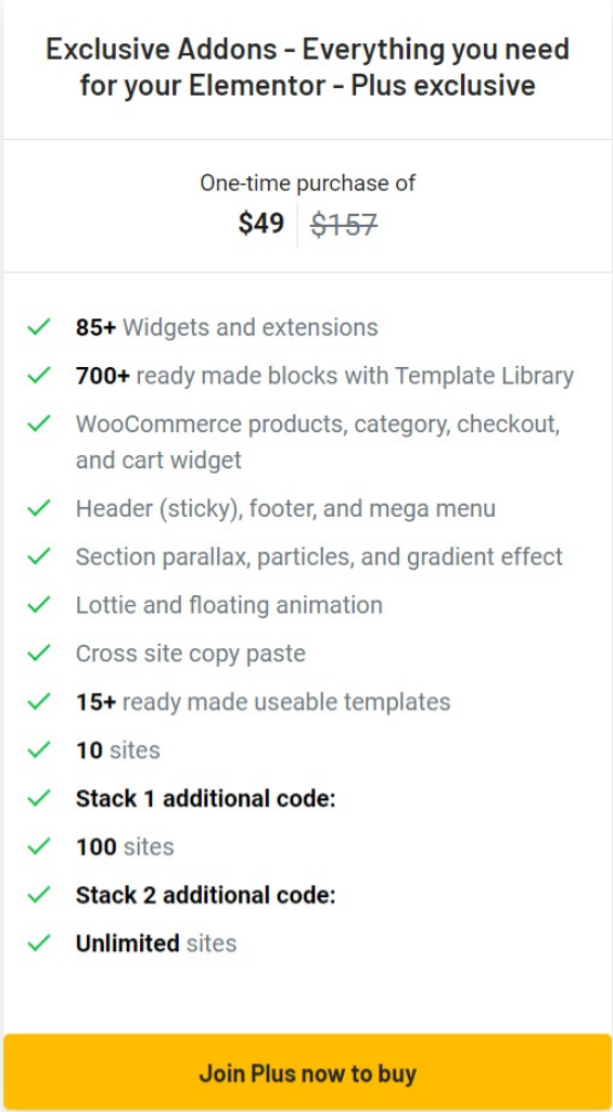 exclusive addons ltd pricing