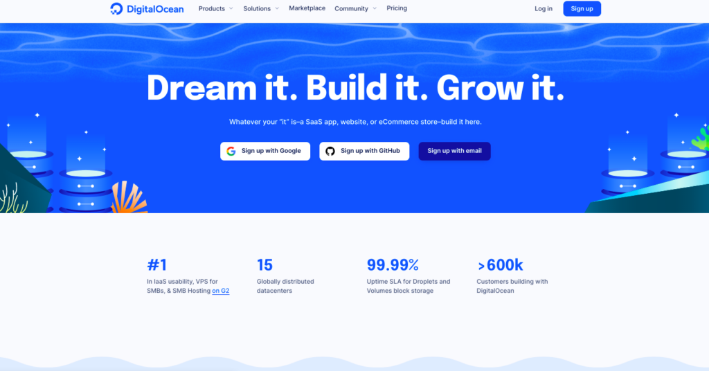 homepage of digitalocean