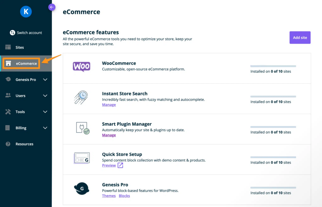 e-commerce features