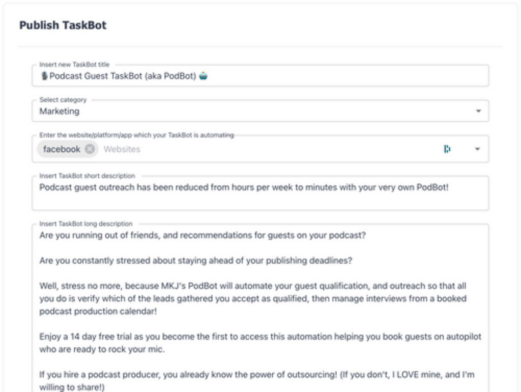 publish taskbot