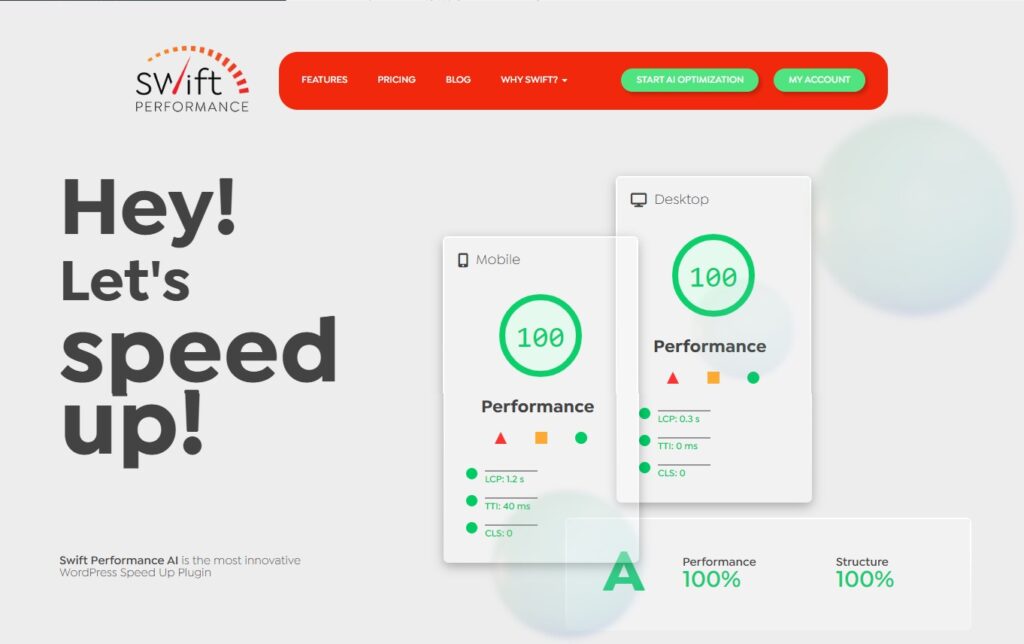 home page of swift performance