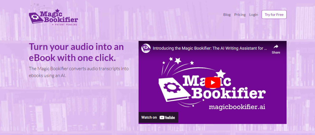 homepage of magic bookifier